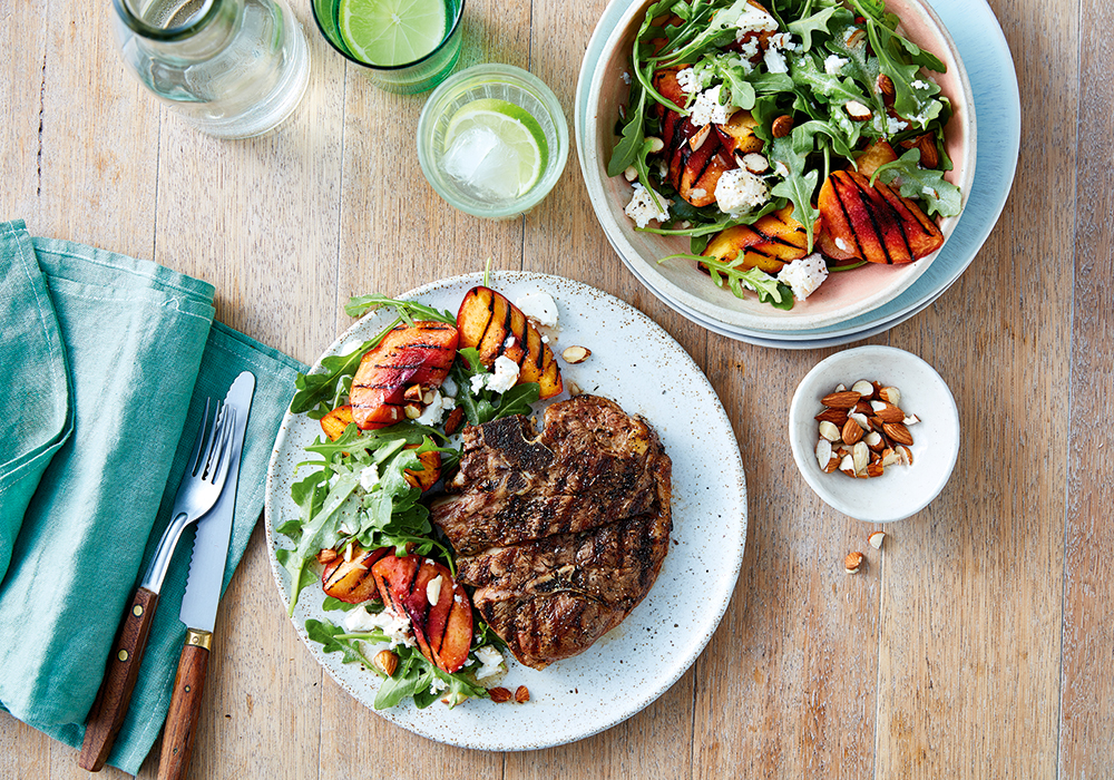 Lamb forequarter chops with grilled peach