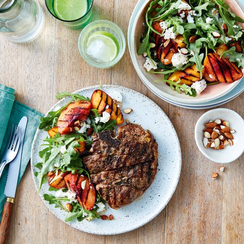 Lamb forequarter chops with grilled peach